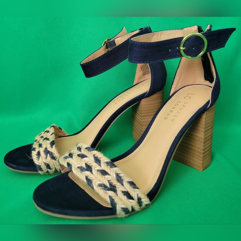 LC Lauren Conrad Tiramisu Navy Block High Heel Sandals Women Size 6.5 Kohls Job
